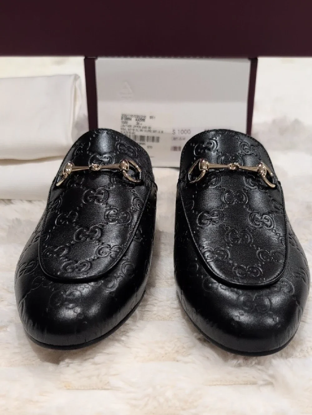 NIB Gucci Princetown GG Mules in Embossed Leather 38.5